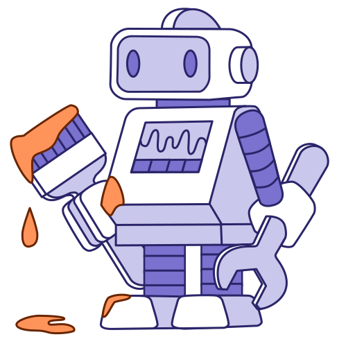a robot holding a paintbrush with paint dripping from it